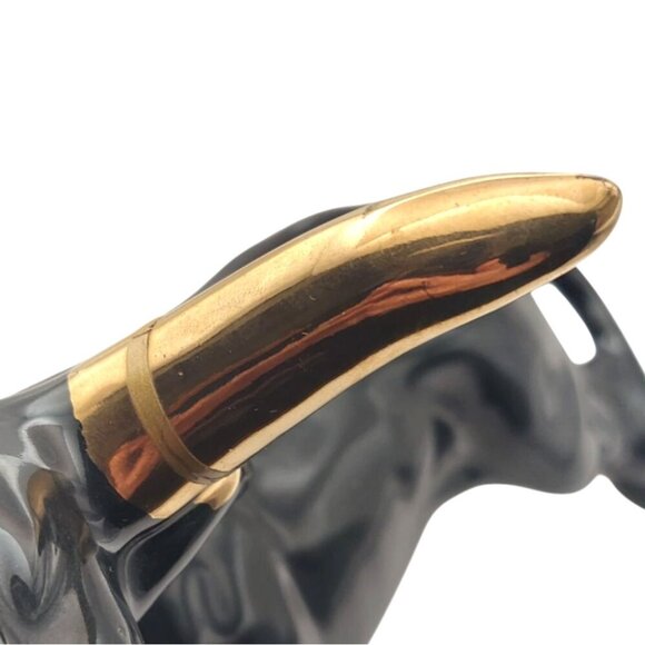 Vintage Black Ceramic Bull Planter Mid-Century Modern Gold Accents 1950s - Picture 8 of 9